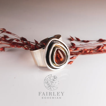 sterling silver Amber Ring Boho Statement Ring